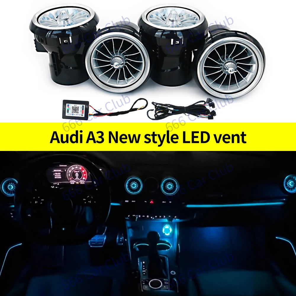 256 Colours Air Vents For Audi A3 S3 RS3 8V 8Y 8P 2004-2020 Car Dashboard Ambient Light LED Air Conditioner Outlet Nozzle Lamp