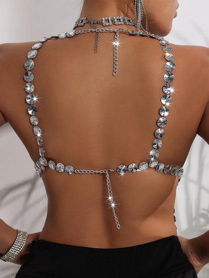 Sexy y2k clothes metal rhinestone corset crop top women summer body beach halter tank top see through nightclub party tops bra