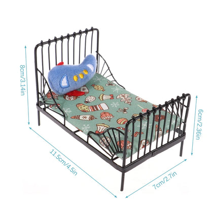 1:12 Dollhouse Mini Single/Double Bed Home Bedroom Furniture Toy Gift Living Room Furniture Model Beautiful Handmade Iron Toy
