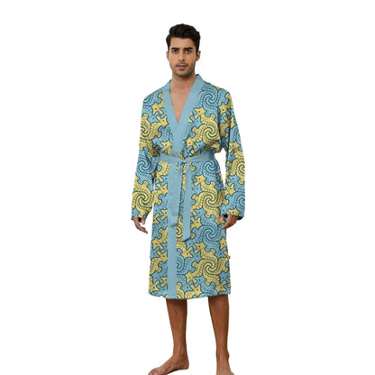 Men Robe 2025 Autumn Men Home Nightgown 3D Printed with Seahorse Pattern Long Sleepwear Thin Skin Friendly Quick Drying Bathrobe
