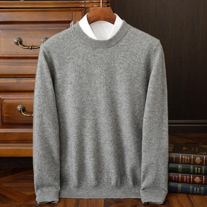 100% cashmere men's pullover business casual solid color knitted sweater loose Pull round neck Tops basic versatile Jumper