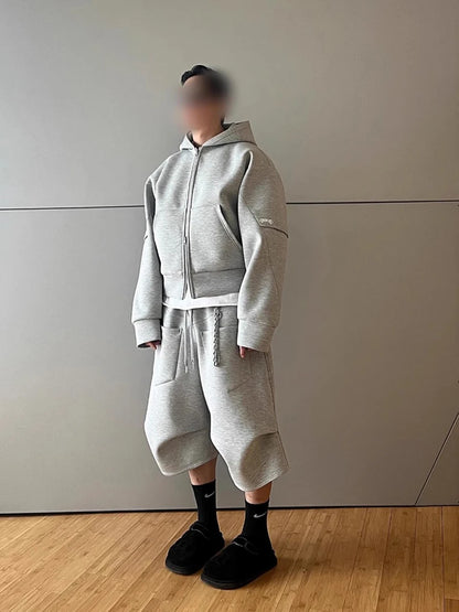 Mauroicardi Spring Summer Loose Casual Soft Shorts for Men Drawstring Elastic Waist Many Pockets Wide Leg Sweatpants Clothes
