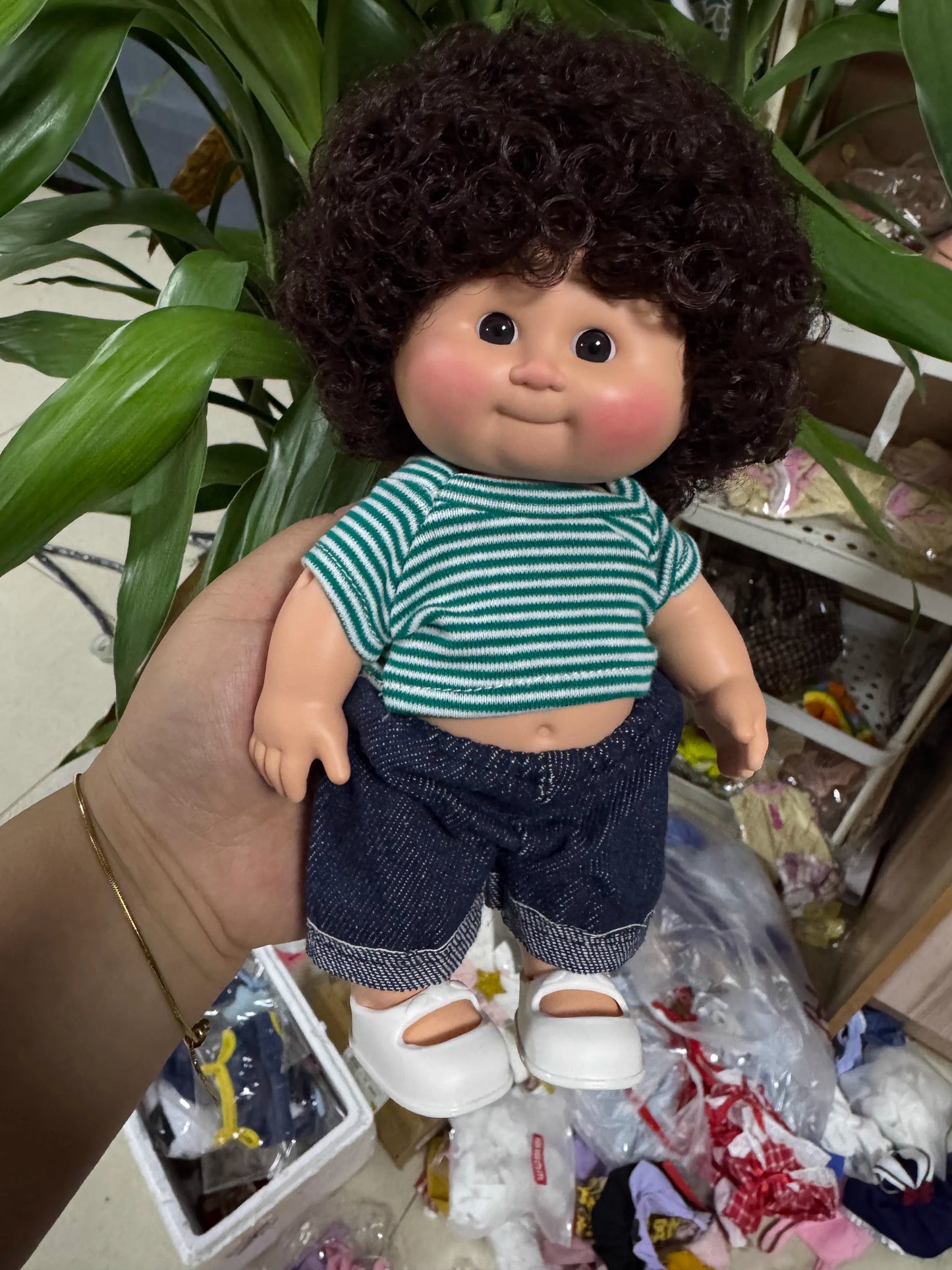 Afu Cute Chubby Face Full Vinyl Cabbage Patch Doll Curly Hair Handmade Collectible Toy For Adult Collection Home Decor