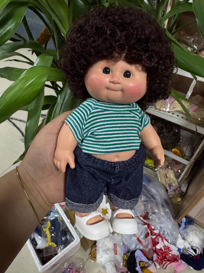 Afu Cute Chubby Face Full Vinyl Cabbage Patch Doll Curly Hair Handmade Collectible Toy For Adult Collection Home Decor