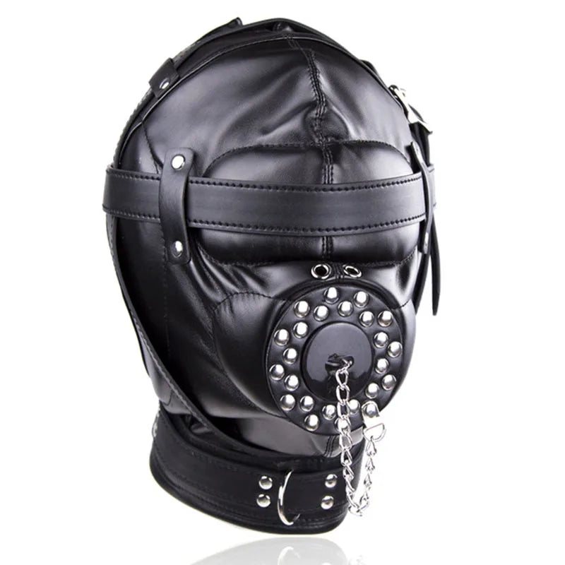 Leather Padded Hood Mask Blindfold Head Restraint Harness Mask, BDSM Bondage Gimp,Sexy Costume