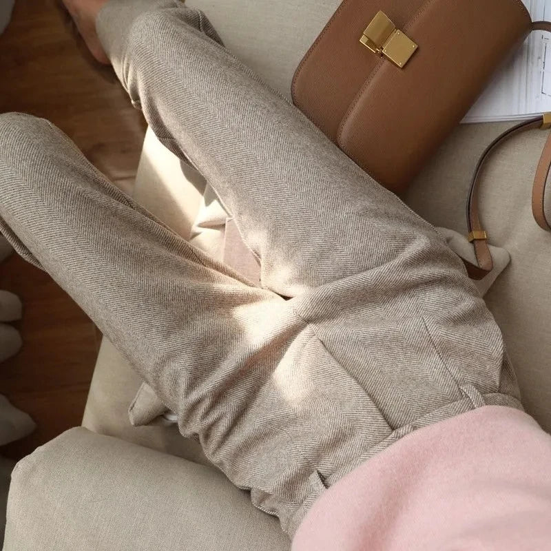 High Waist Slim Straight Casual Long Trousers Harlan Westing Women's Autumn Winter Checkered Woolen Pants Harlan Style