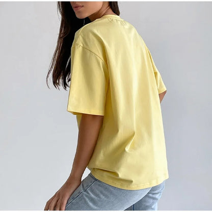 Simple White Oversize T-shirts For Women Cotton Summer Green T Shirts Women Short Sleeve Loose Blue T Shirt Women Yellow Top Tee