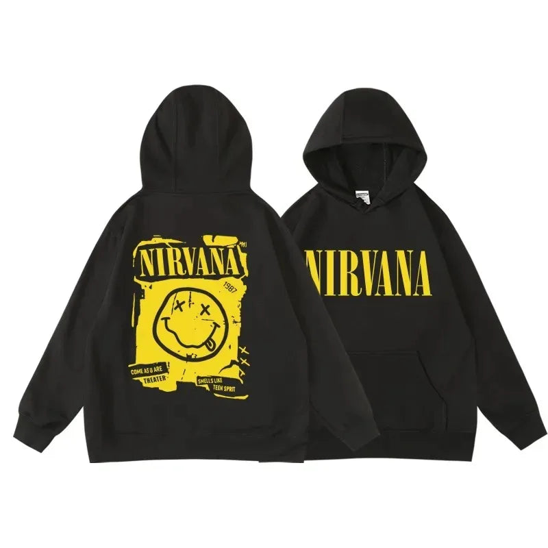 Classic Rock Band Nirvana Kurt Cobain Graphic Print Hoodie Men Women Loose Oversize Sweatshirt Streetwear Harajuku Wind Pullover
