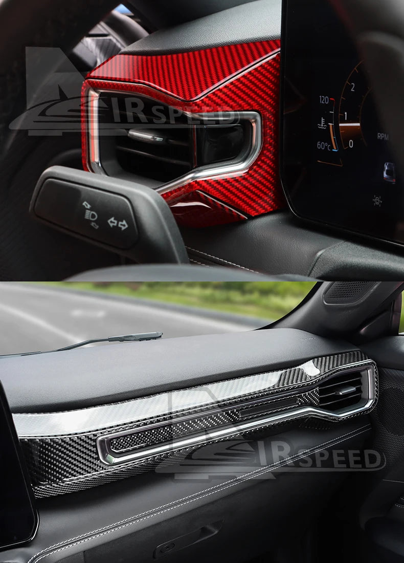 Real Soft Carbon Fiber Sticker For Ford Mustang GT Dark Horse EcoBoost 2024 2025 2026 LHD RHD Car Center Console AC Outlet Trim