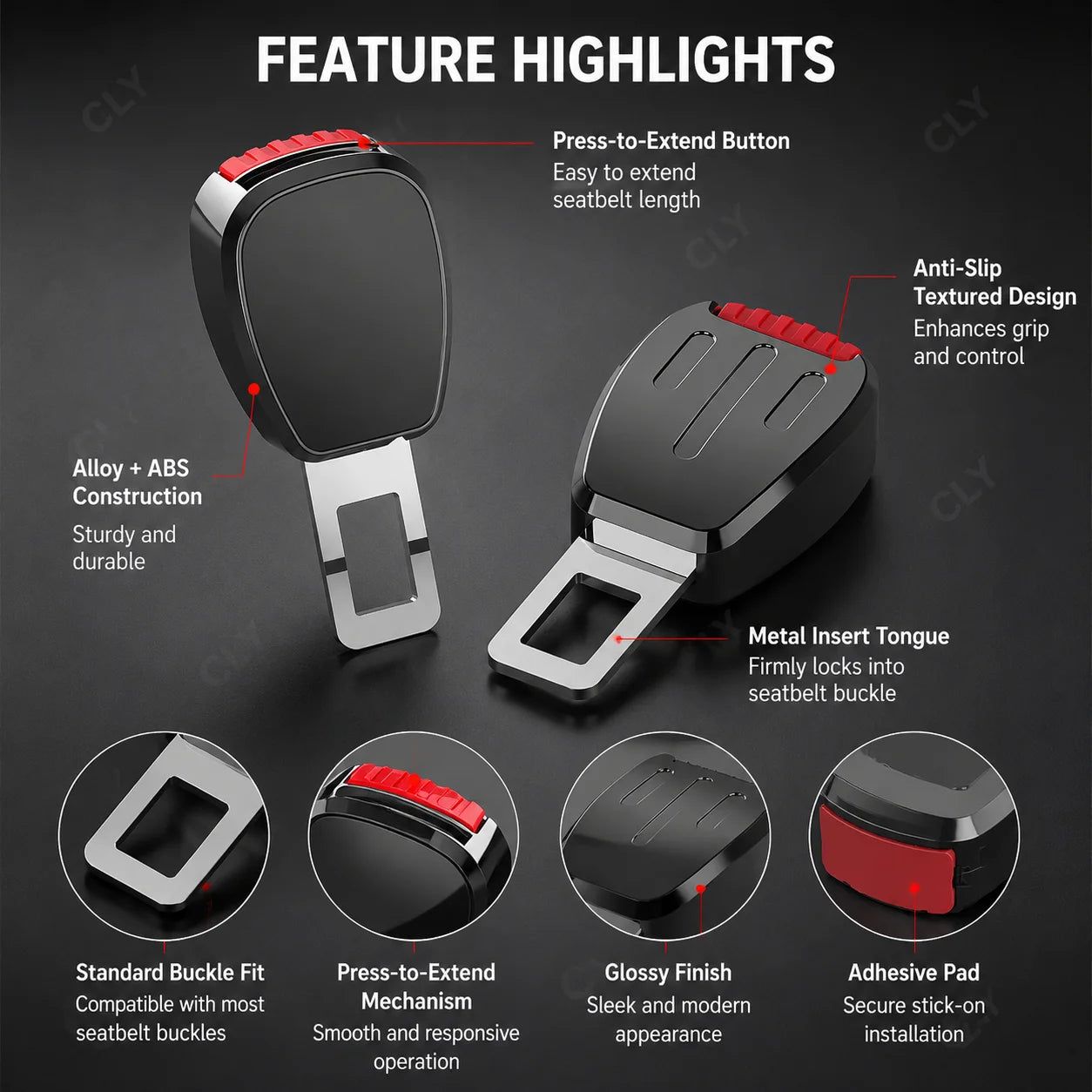 Car seat belt alloy safety belt extension connector car rear safety buckle holder plug-in belt clip