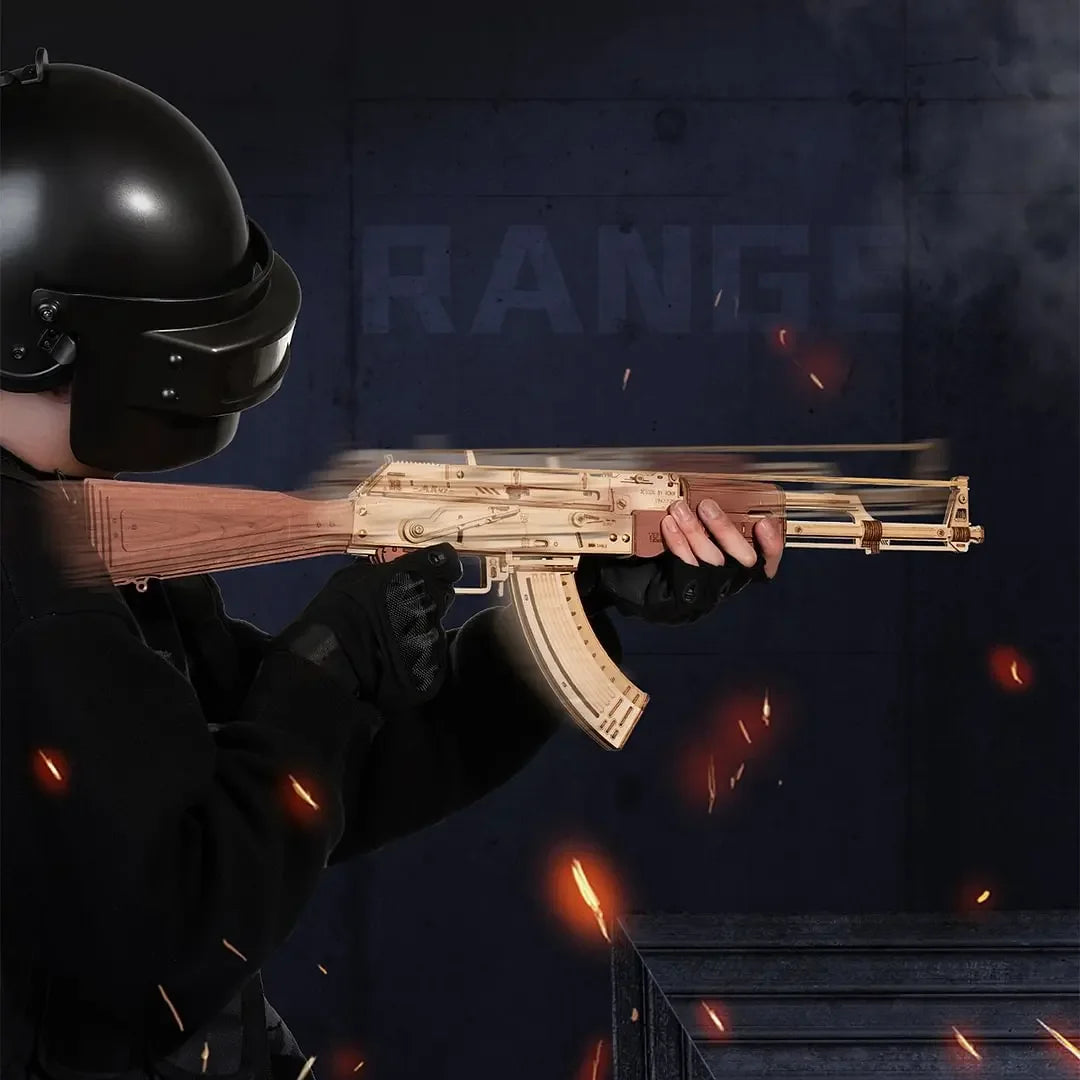 Robotime 3D Wooden Puzzle Toy Rifle Model Kits with Rubber Bands for Adults to Build Unique Gifts for Kids and Adults AK-47