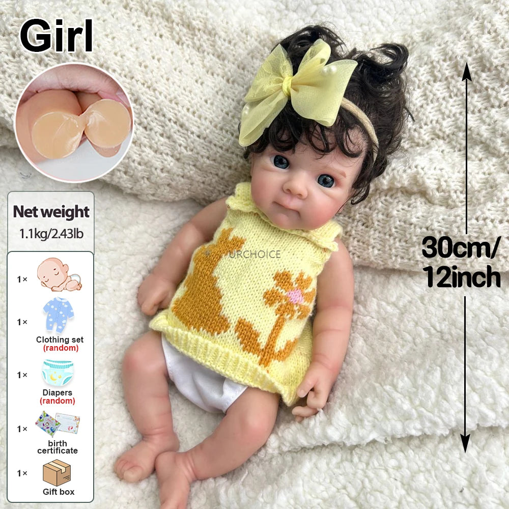 Mini 12Inch Open Eyes Bettie with Rooted Hair Full Soft Silicone Reborn Baby Doll Washable Body Doll Birthday Christmas Gift