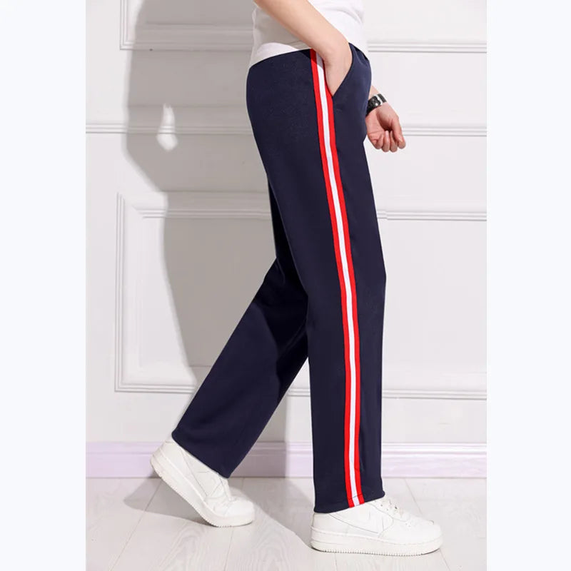 Black Unisex New Track Pants Casual Sweatpants mens Striped Bastic Trousers Straight Pants Joggers Simple Work Pants