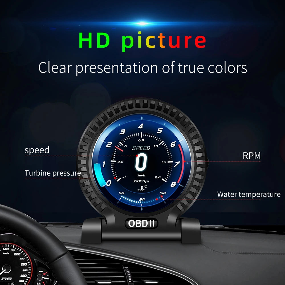 KWHUD HUD OBD2 Head-up Display Car Digital Speedometer RPM Clock Water/Oil Temp Meter for Smart Fortwo 453 451 450 2008-2024