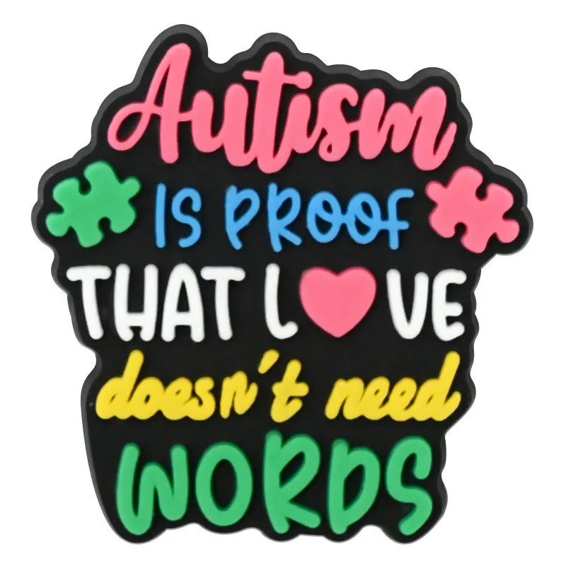 1-16Pcs Be Kind Autism Awareness Love Patience Understanding Pvc Garden Shoe Charms Buckle Kid Cartoon Accessories DIY Backpack