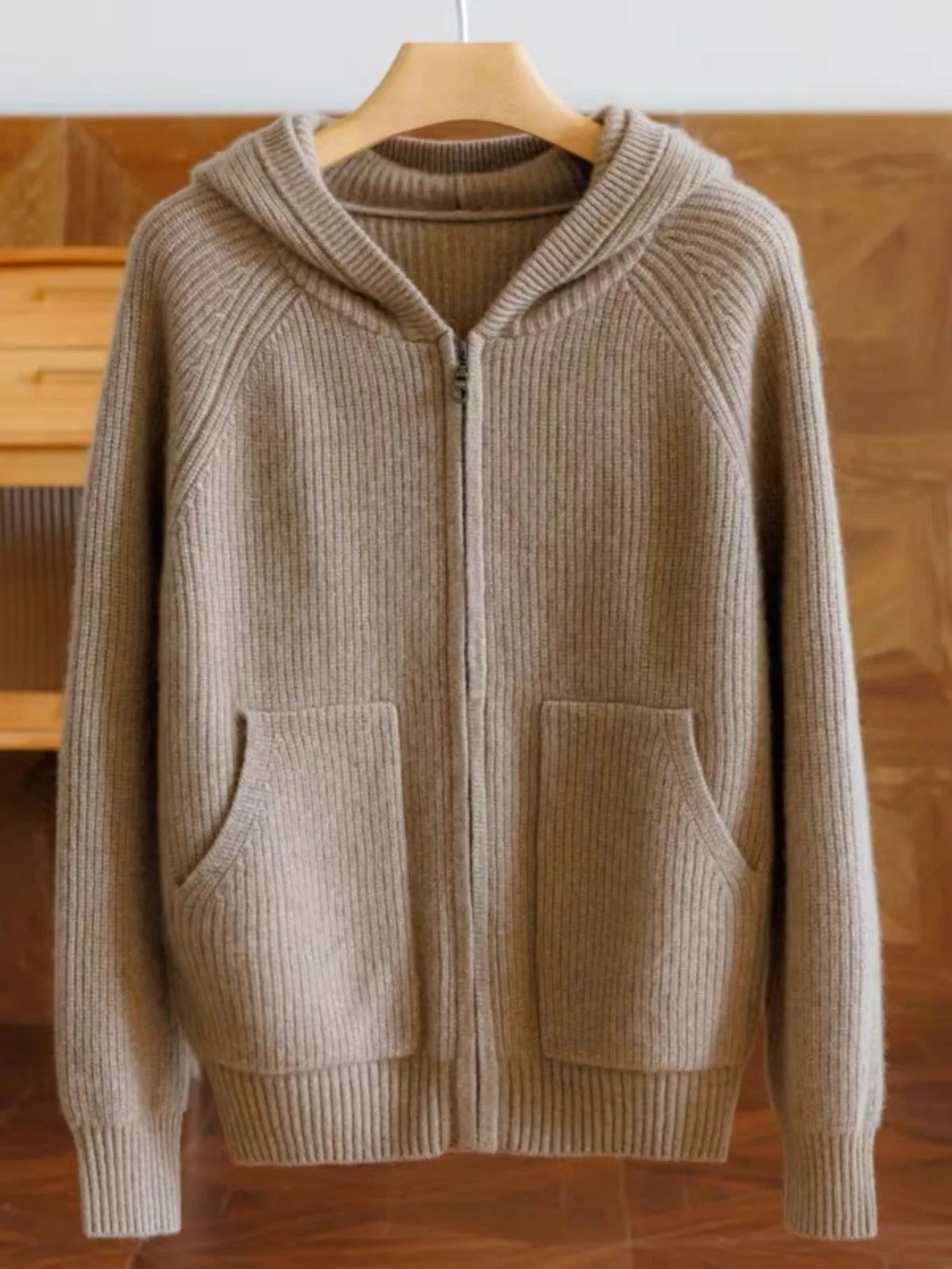 New 100% pure cashmere cardigan female loose zipper hoodie cashmere sweater coat hoodie