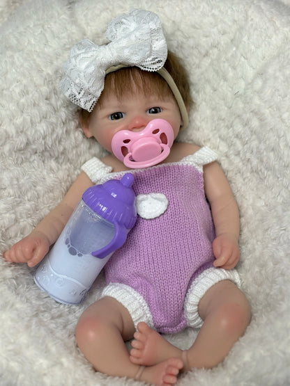 AnjoDoll 13Inch Realistic Soft Silicone Vivienne for Girls Lifelike Painted Reborn Muñeca with Open Mouth Play Doll Toy Gifts