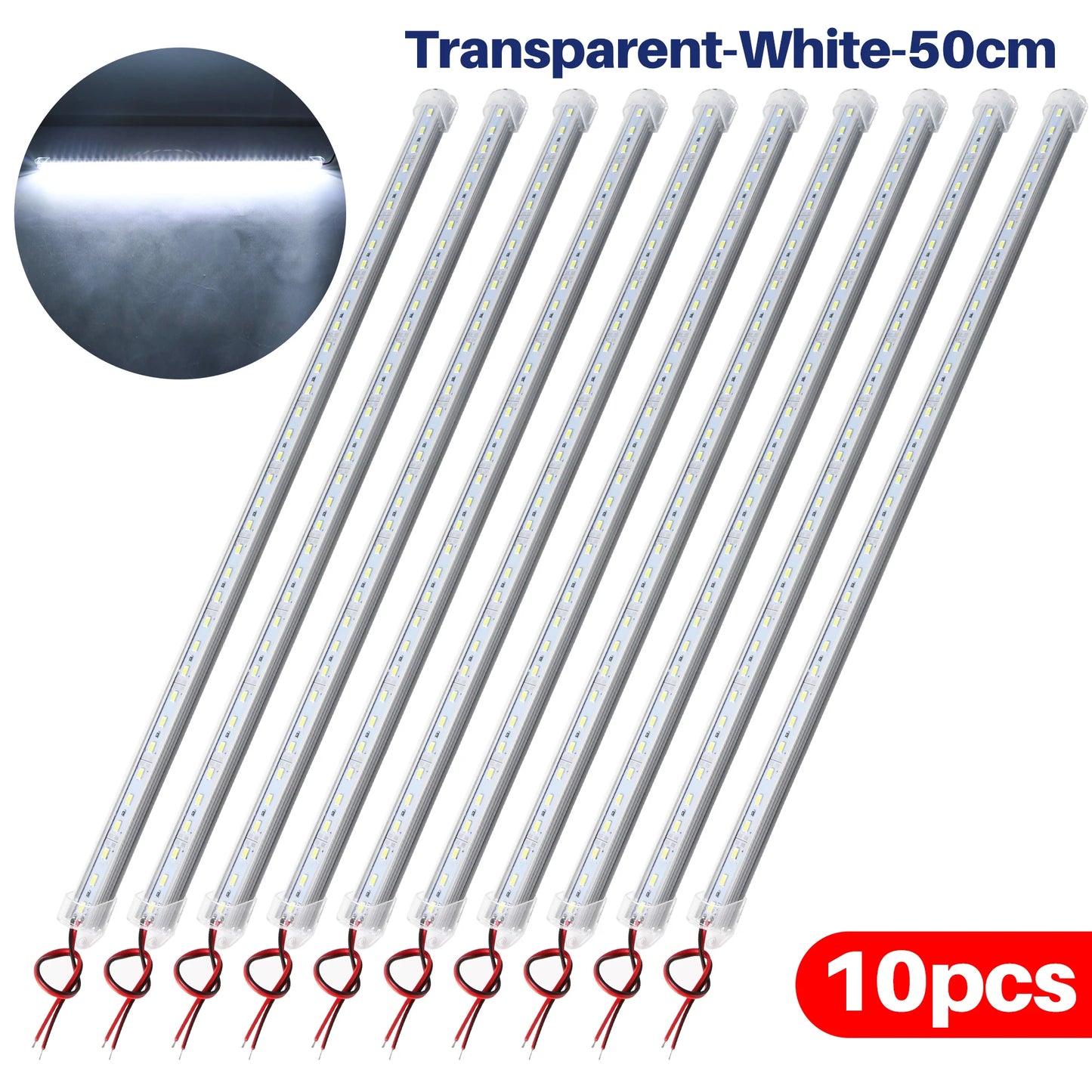 5/10PCS 12V 30/50CM Interior LED Car Light Bar Transparent Rigid Strip Lamp Van Bus Caravan Display Cabinet Under Counter Closet