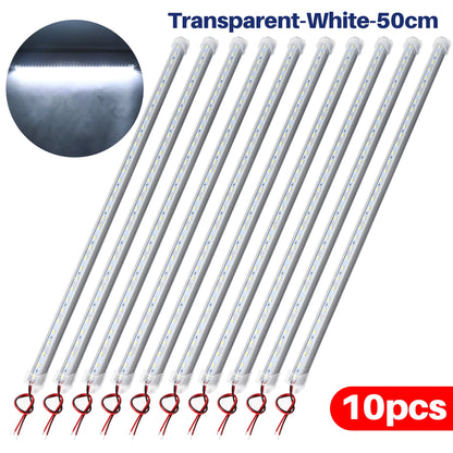 5/10PCS 12V 30/50CM Interior LED Car Light Bar Transparent Rigid Strip Lamp Van Bus Caravan Display Cabinet Under Counter Closet
