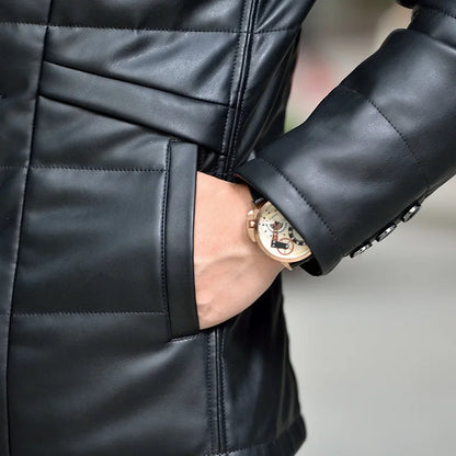 Winter Lapel Fur Collar Leather Jacket Down Jacket Men Slim Fit Korean  Down Coat Male Warm Duck Down Puffer Jacket Man 2024 New