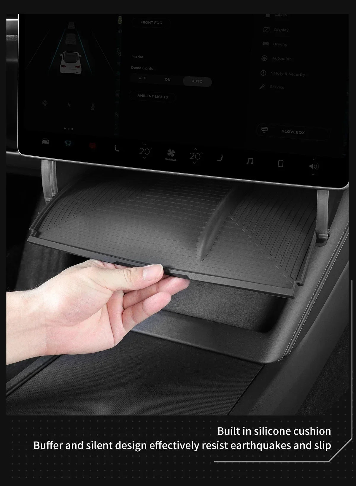 For Tesla Model Y Juniper 2025 Accessories Under-Screen Storage Organizer Box Center Console Screen Protect Trim Charge Pad Mat