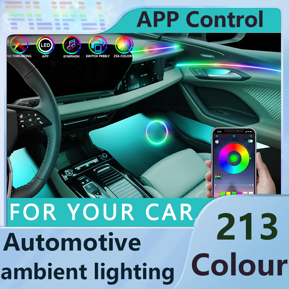 FOR YOUR CAR 6/18 in 1 Acrylic Car Ambient Light RGB 213 Color Symphony Acrylic APP Streamer Atmosphere Lamp Kit Sunroof light