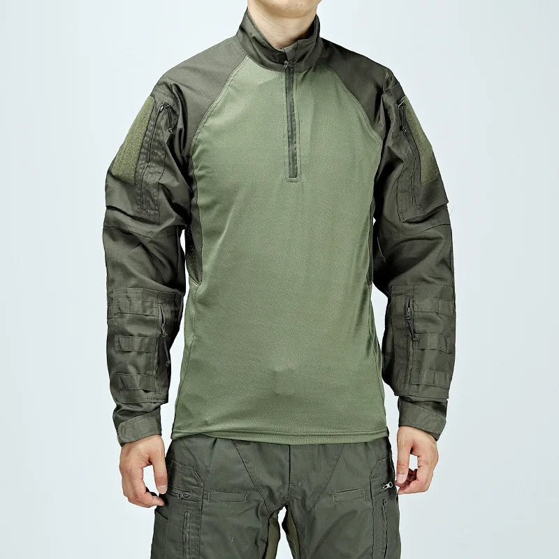 2024 Causal Men Tactical Shirts Long Sleeve Pullover Zip Shirt Breathable Outdoor Hunting Hiking Training Clothes Plus Size 4XL