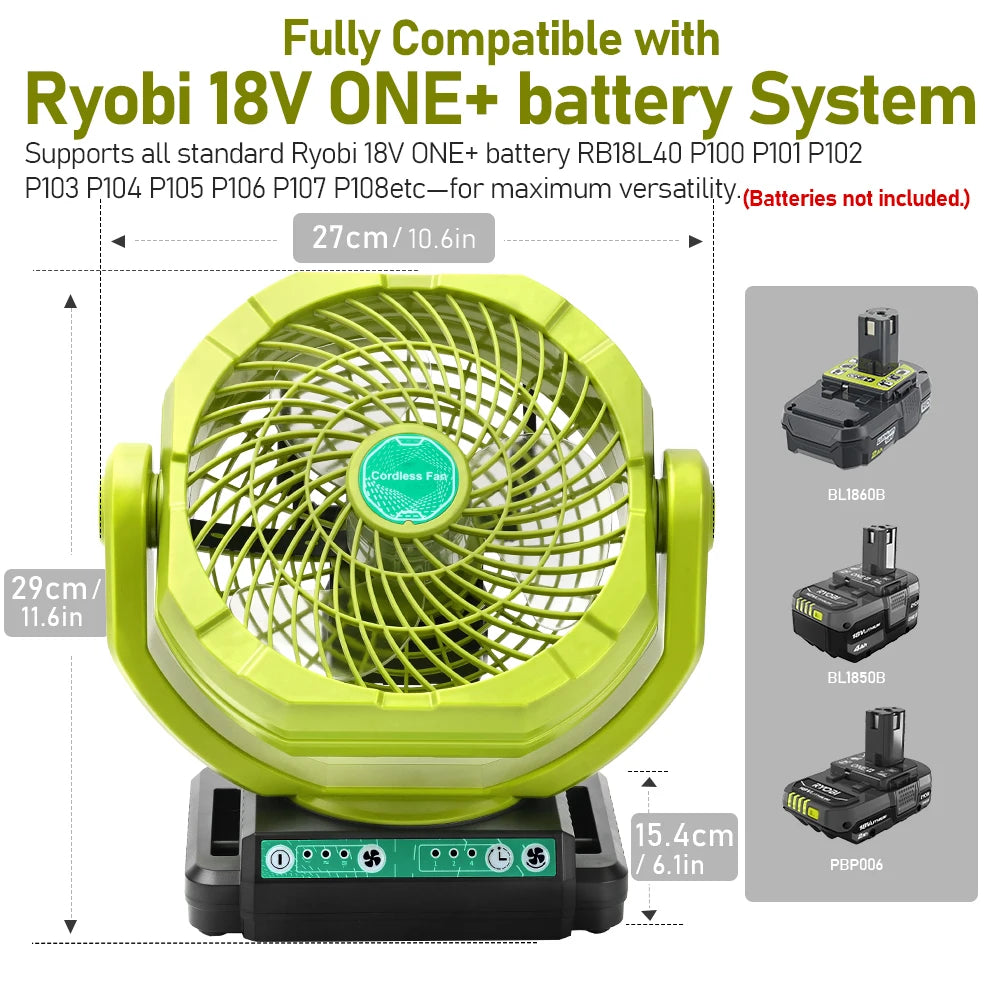 Cordless Oscillating Fan for Ryobi 18V ONE+ Battery, 3-Speed Jobsite Industrial Camping Fan(Battery not Included)