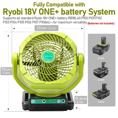 Cordless Oscillating Fan for Ryobi 18V ONE+ Battery, 3-Speed Jobsite Industrial Camping Fan(Battery not Included)