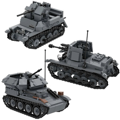 WW2 German Flakpanzer I Panzer I & Flakpanzer 38(t) Light Anti-Air Vehicle Custom Military Building Brick Toy Model Collection