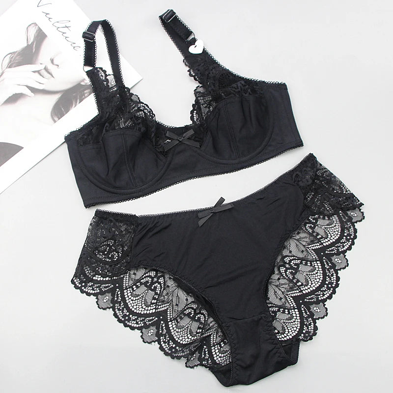 2024 New Sexy 34/75 36/80 38/85 40/90 42/95 44/100 BCDE Bras Set For Women Push Up Underwear Lace Bow Ladies Lingerie