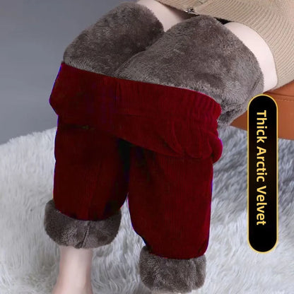 Women's Autumn Winter Thickened Corduroy Straight Leg Pants High Waist Elastic Closure Warm Casual Trousers Fashionable