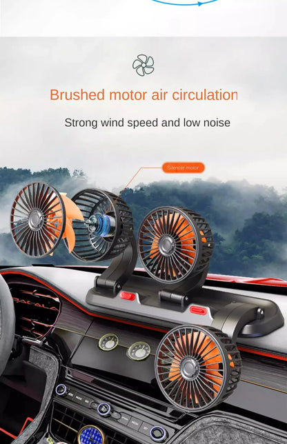 3 Heads Car Fan 360° Adjustable Cooling Fan USB/12V/24V Car Electric Fan 2 Speed Silent Cooler for Dashboard RV Truck SUV