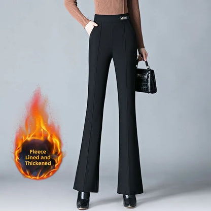 High Waist Fce Lined Thi Wide Leg Pants Casual Straight Cut Long Trousers Autumn Winter New Sle Faion Ladies Pants