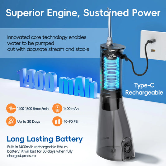 Mornwell F29 Water Flosser 3 Mode Water Jet With 3 Nozzles for Teeth Rechargeable Portable 180ML Water Tank Teeth Cleaner