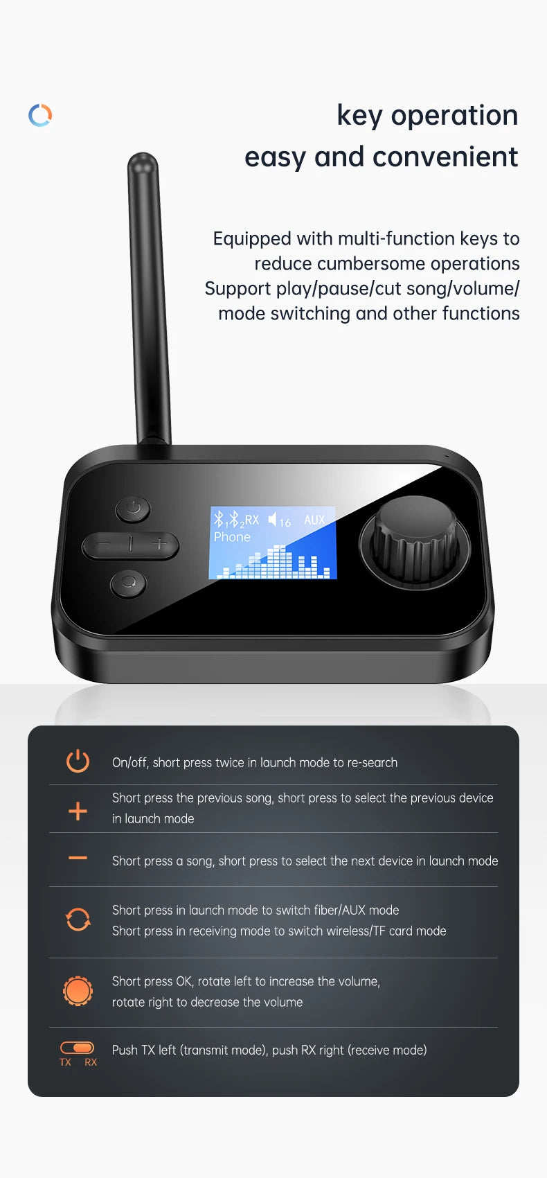 6 in 1 Long Range Bluetooth 5.1 Audio Transmitter Receiver RCA 3.5mm AUX USB Dongle Stereo Wireless Adapter For PC TV Headphones