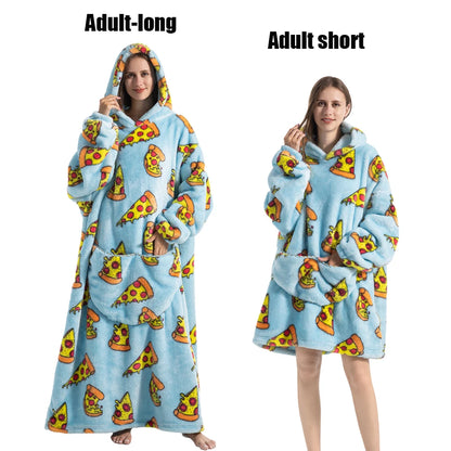 Thick Flannel Blanket Hoodies for Women Adult Panda Wolf Cat Pullover Winter Sherpa TV Blanket Homewear Oversized Sweatshirts