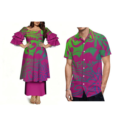Wholesale Customized off the Shoulder Dress Fashion Three Layer Sleeve Prom Samoa Puletasi Dress Two Piece Outfits