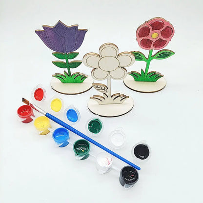 1Set Wooden Kids Painting Kit DIY Color Mixing Learning Set Creative Arts Craft Supply for Boys Girls Easter Holiday Home School