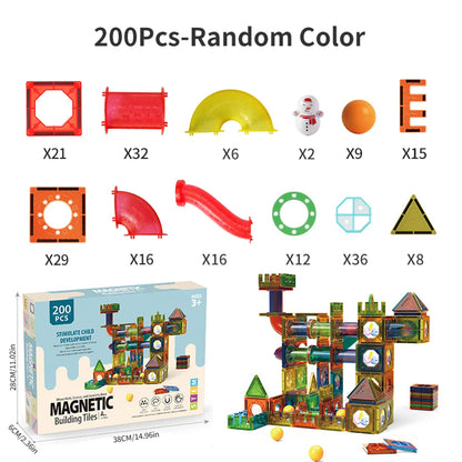 Light Magnetic Tiles Building Blocks for Kids, 3D Clear Educational STEM Building Toys, Magnetic Marble Run Blocks Toys for Kids