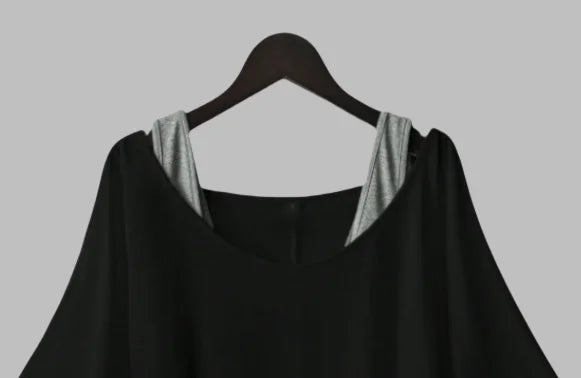 Plus Size Women's Batwing Sleeve Tops Loose Fit Layered Look Blouse with Built-in Inner Tank