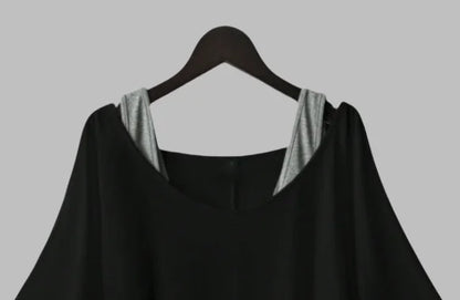 Plus Size Women's Batwing Sleeve Tops Loose Fit Layered Look Blouse with Built-in Inner Tank