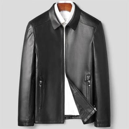 plus Size Men's Leather Jacket Stand Collar Genuine Sheepskin Coat Business Casual Style Autumn Wear Comfortable Fit Coat