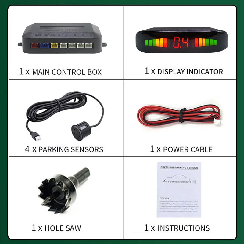 Car Parking Sensors Parking Kit LED Display 22mm 4 Sensors Backlight Reverse Backup Radar Monitoring System 6 Colors 12V