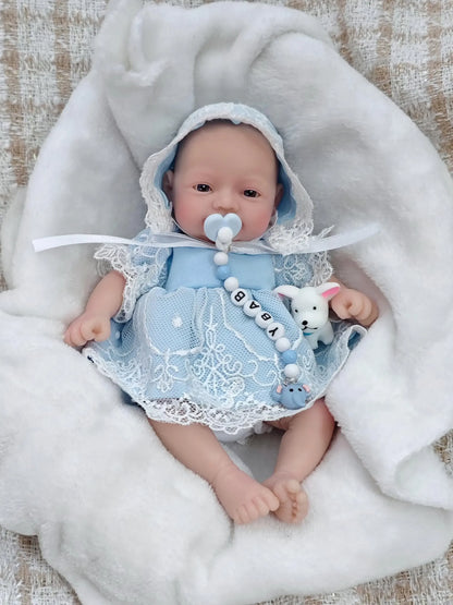 Realistic Miniature Babies 7" Full Body Silicone Reborn baby Doll Open Eyes Girl Looks Real with Accessories for Kids Gift