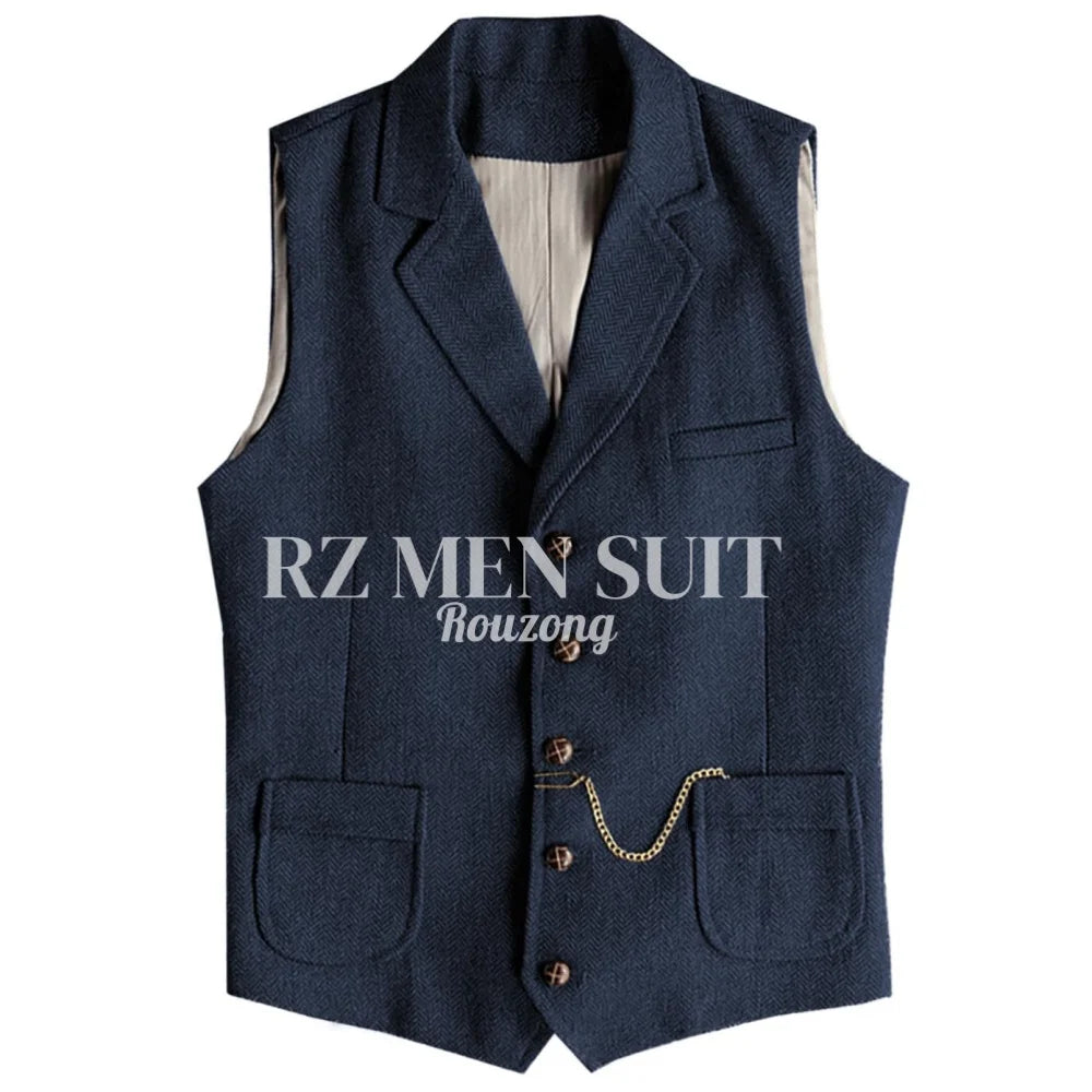 Men's Tweed Suit Vest Western Herringbone Wool Casual Waistcoat for Groomsman chaleco para hombre