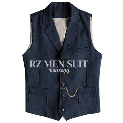 Men's Tweed Suit Vest Western Herringbone Wool Casual Waistcoat for Groomsman chaleco para hombre