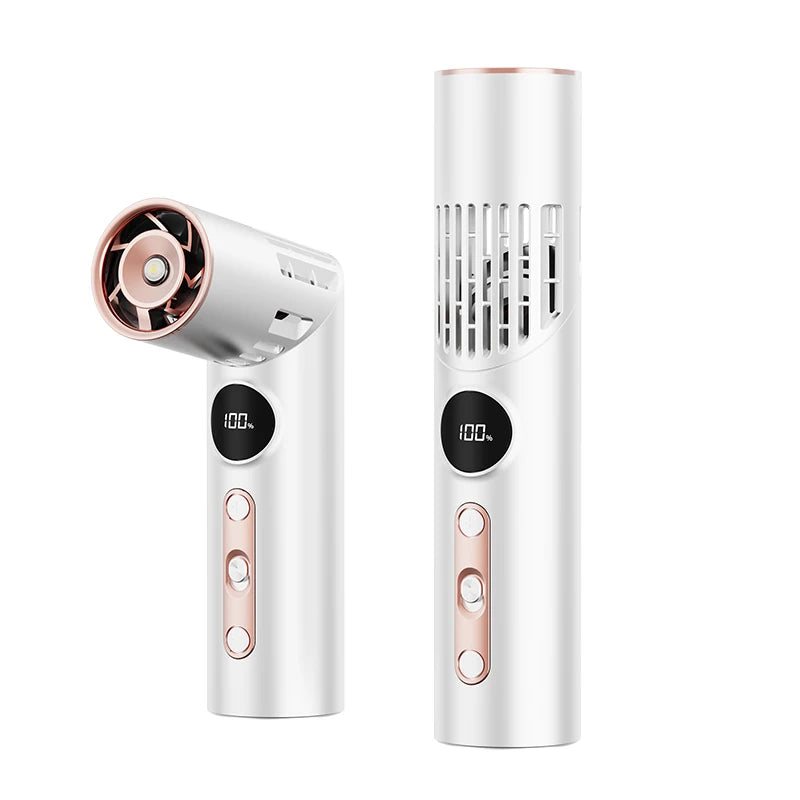 Handheld/Neck Hanging/Table Standing Lipstick Fan with 100 Levels of Wind Power, Twisted Flashlight, Lighting Small Fan