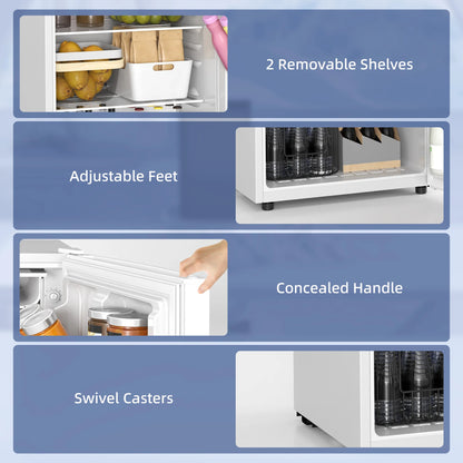 4.5 Cu.Ft Mini Fridge, Single Door Refrigerator with Freezer, Wheels, Adjustable Thermostat, Reversible Door, White