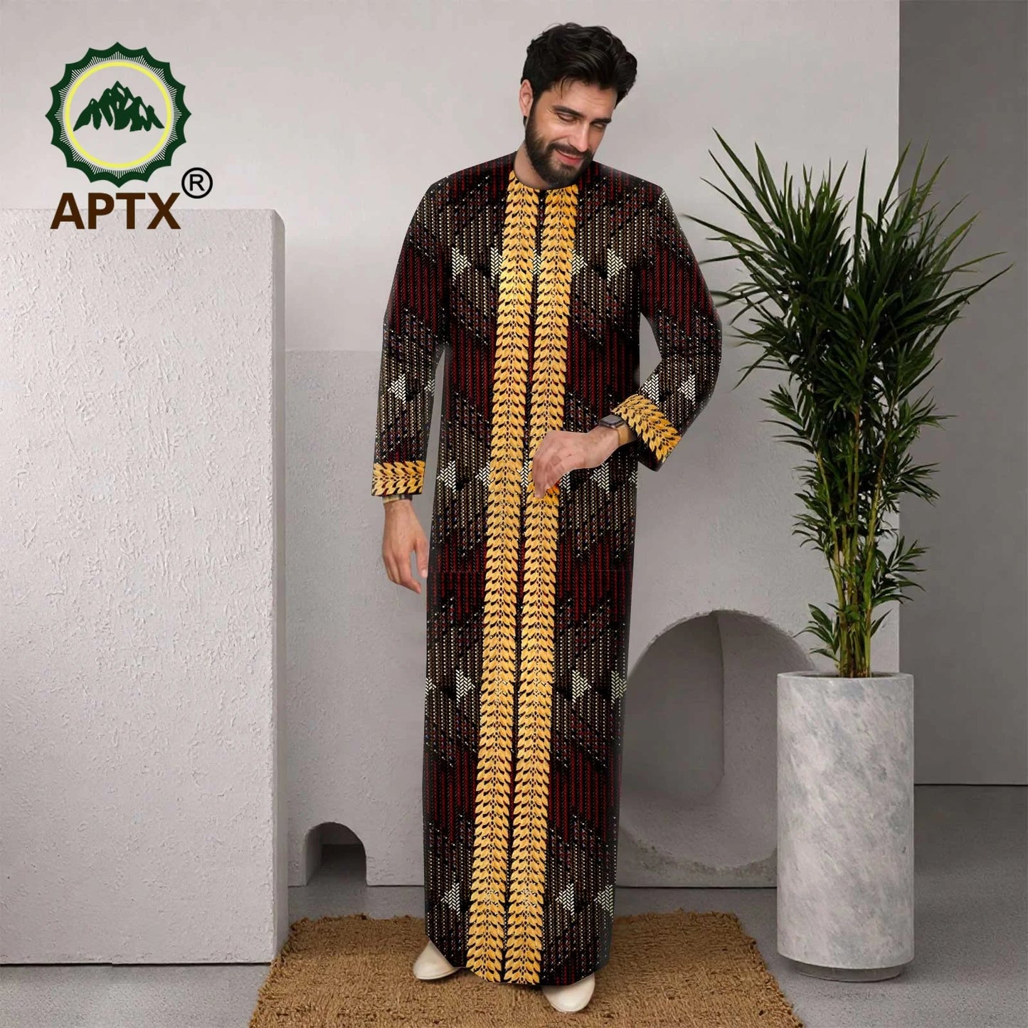 APTX Muslim Men Robe Abaya Long Sleeve Embroidery Festival Set Casual Men 3-Pcs Suit Abaya Middle East Arab Clothes